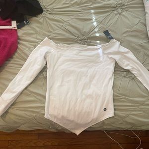 Off the shoulder white bodysuit